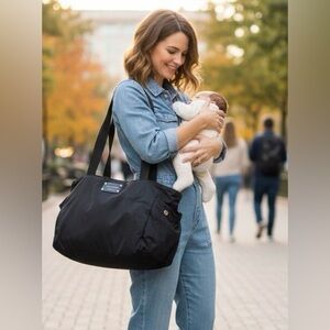 Kate Spade Black Nylon Diaper Baby Bag With Polka Dot Lining And Changing Pad